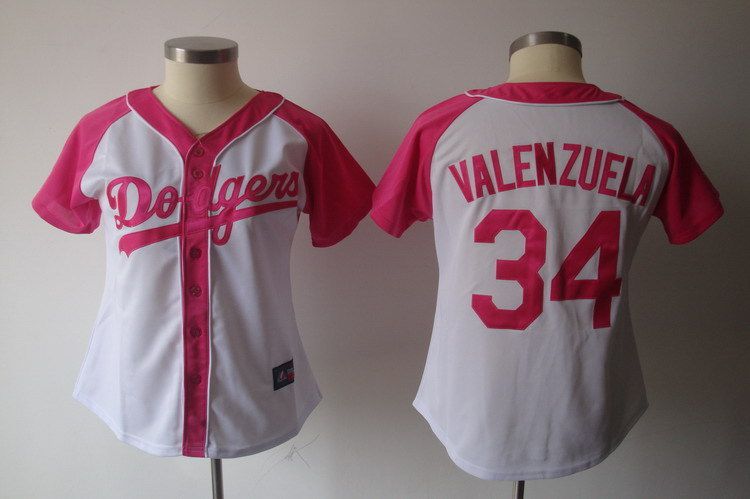 Women 2017 MLB Los Angeles Dodgers #34 Valenzuela Pink Splash Fashion Jersey->women mlb jersey->Women Jersey
